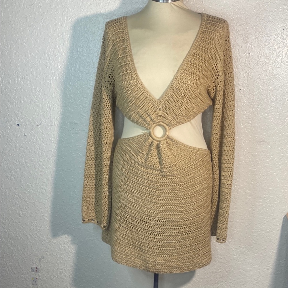 Elegant Tan Knit summer sexy  Dress